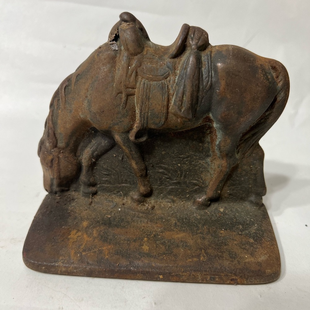 Saddle Horse Western Single Bookend Cast Iron w/ Thick Brass Finish 1930's